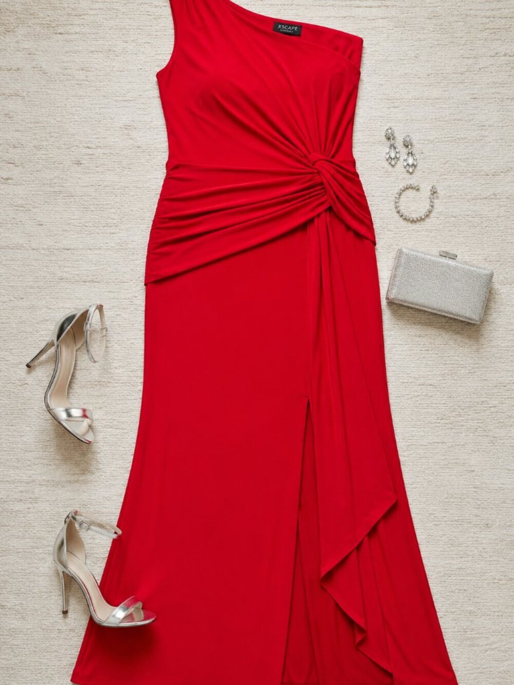 Xscape Plus Size Red One Shoulder Draped Gown NWT Glam Party Holiday Dress - Picture 2 of 6